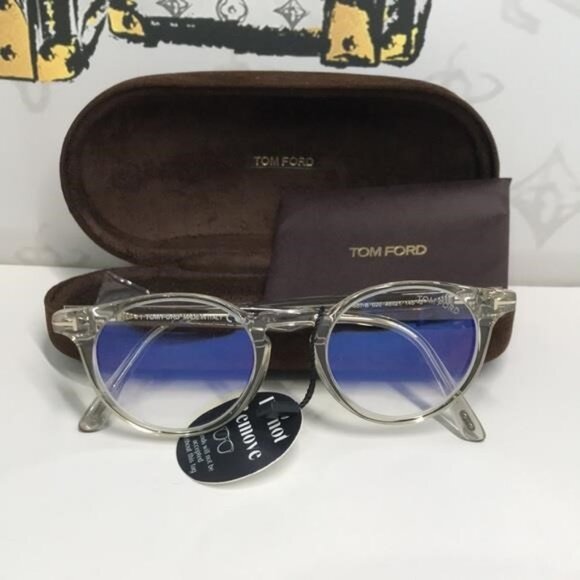 Tom Ford TF5557-B 020 Eyeglasses – Transparent Grey with Blue Control Lenses - Picture 13 of 13